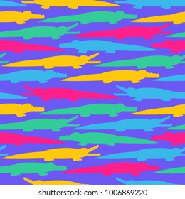 Crocodile Seamless Pattern. Alligator Kids cloth ornament. Predator animal Background. Vector illustration
