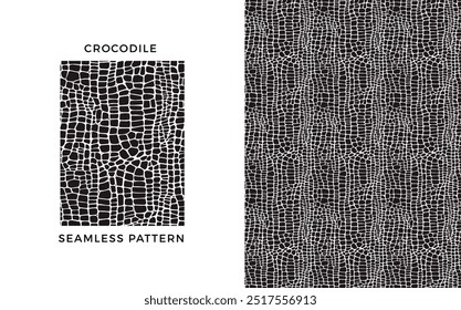 Crocodile seamless pattern. Black and white crocodile print. Vector texture.