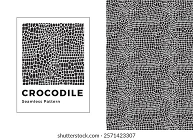 Crocodile seamless pattern. Black and white crocodile print. Vector texture.