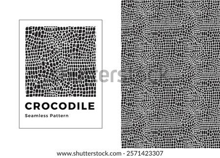 Crocodile seamless pattern. Black and white crocodile print. Vector texture.
