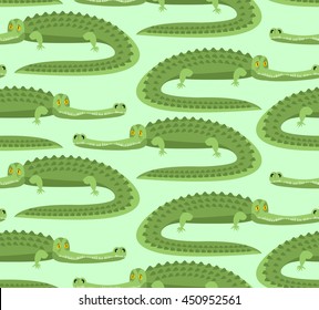 Crocodile seamless pattern. Good caiman ornament. Wild animal. Green reptile texture. Alligator background. Big water reptiles. Huge African predator. Tropical beast