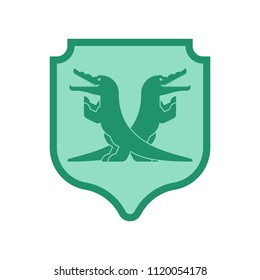 Crocodile and Shield heraldic symbol. Royal Alligator for coat of arms. Vector illustration
