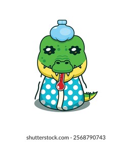 Crocodile sick cartoon vector illustration. Vector cartoon Illustration suitable for poster, brochure, web, mascot, sticker, logo and icon.