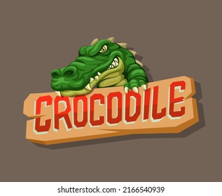 Crocodile with sign board mascot . reptile animal.cartoon illustration vector 