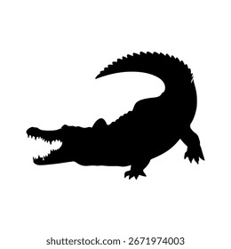 Crocodile silhouette icon vector flat illustration on white background.