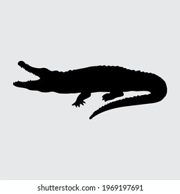 Crocodile Silhouette, Crocodile Isolated On White Background