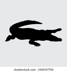 Crocodile Silhouette, Crocodile Isolated On White Background