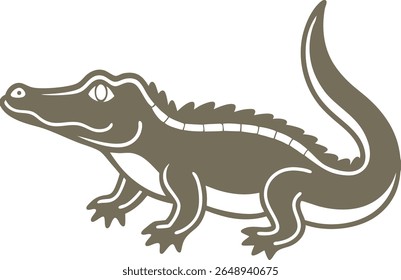 Crocodile Silhouette Line Art Vector Illustration On White Background