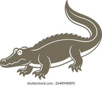 Crocodile Silhouette Line Art Vector Illustration On White Background