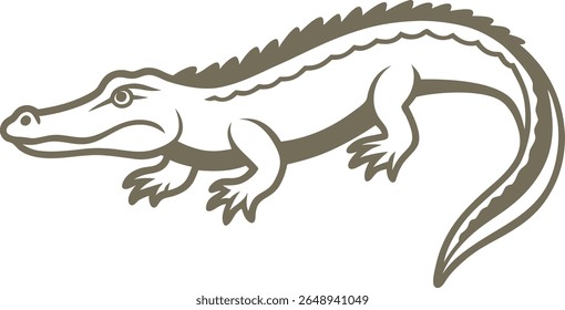 Crocodile Silhouette Line Art Vector Illustration On White Background