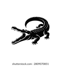 Crocodile Silhouette On White Background Detailed Reptile Illustration