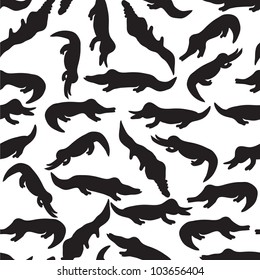 Crocodile silhouette seamless pattern black and white