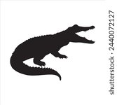 crocodile silhouette set collection isolated black on white background vector illustration