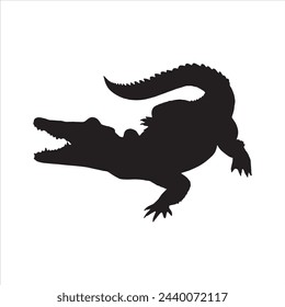 crocodile silhouette set collection isolated black on white background vector illustration