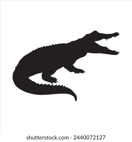 crocodile silhouette set collection isolated black on white background vector illustration