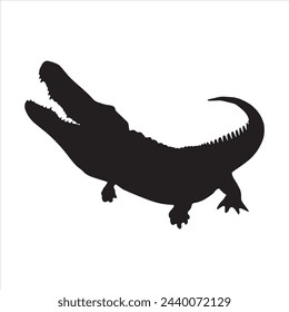 crocodile silhouette set collection isolated black on white background vector illustration