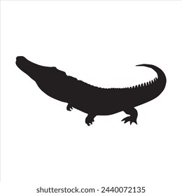 crocodile silhouette set collection isolated black on white background vector illustration