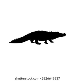 Crocodile silhouette vector flat design on white background.

