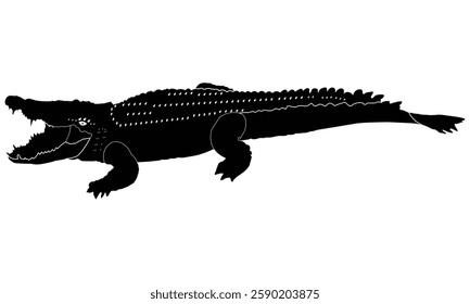 crocodile silhouette vector illustration black and white