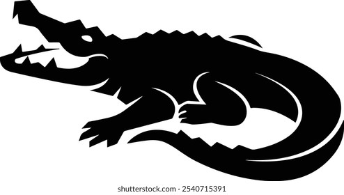 Ilustração de vetor de silhueta de crocodilo.  Vetor de design de crocodilo sobre fundo branco.