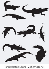 Crocodile silhouette vector illustration set.