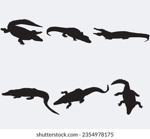 Crocodile silhouette vector illustration set.