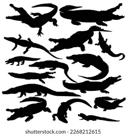 Crocodile silhouette vector set illustration