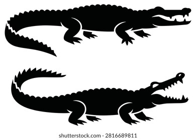 Crocodile Silhouettes On White Background Two Reptile Shapes