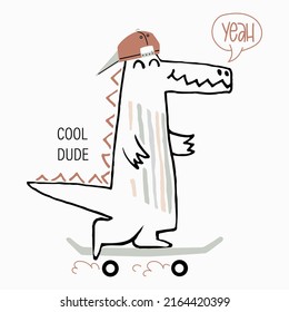 Crocodile skater dude cute summer print. African animal