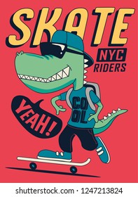 Crocodile skater vector design for t shirt