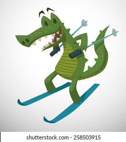 Crocodile skiing, vector