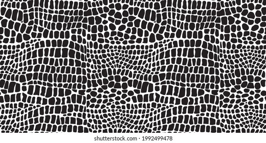 Crocodile skin black Seamless vector pattern isolated on white background.