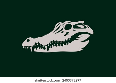 Crocodile skull on a dark green background. Logo, emblem	