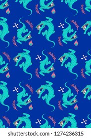 crocodile and skull seamless pattern