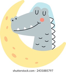 Crocodile Sleeping On Moon Vector Illustration