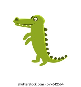 Crocodile Smiling Standing Upright, Cartoon Character And His Everyday Wild Animal Activity Illustration