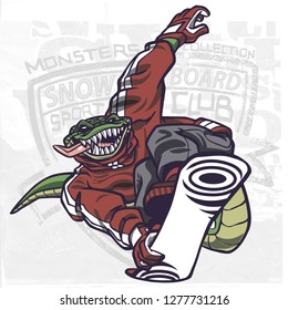 Crocodile snowboarding monster