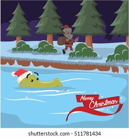 crocodile spotted santa illustration design