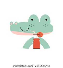 Crocodile with summer costume . Wildlife animals . Vector illustration .