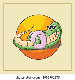Crocodile sunbathing character mascots suitable for t-shirt , sticker or logos design . Cute and Relaxed crocodile design are ready to complete your projects related to beach , summer , and holidays