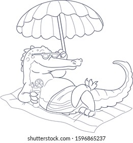 the crocodile is sunbathing, coloring book for fun