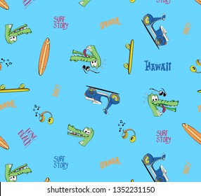 crocodile surf and skate pattern print