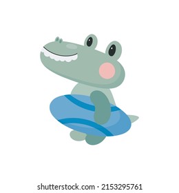 Crocodile with Surfboard. Cartoon style. Vector illustration. For card, posters, banners, children books, printing on the pack, printing on clothes, fabric, wallpaper, textile or dishes.