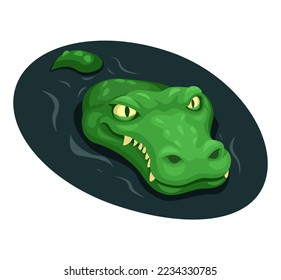Crocodile swimming on river symbol cartoon illustration vector