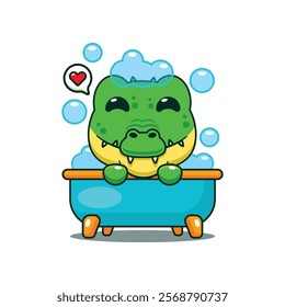 Crocodile taking bubble bath in bathtub cartoon vector illustration. Vector cartoon Illustration suitable for poster, brochure, web, mascot, sticker, logo and icon.