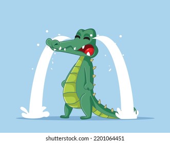 
Crocodile Tears Vector Concept Cartoon Illustration. Stressed alligator feeling desperate and anxious sobbing and weeping fake tears
