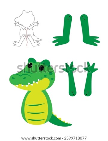 Crocodile template for building for games. Crocodile paper toy.