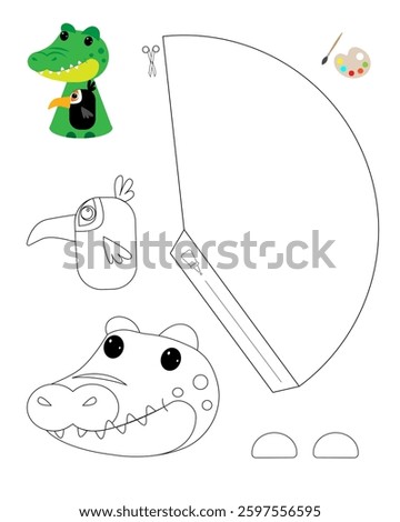 Crocodile template for coloring and building for games