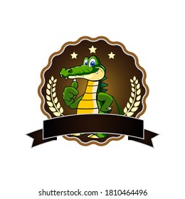 Crocodile in Thumb Up Pose Cartoon Mascot Logo Element and Place for Text