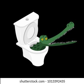 Crocodile in toilet. Alligator in sewer. Vector illustration
